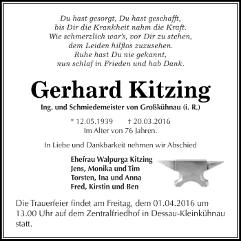 Traueranzeige von Gerhard Kitzing von WVG - Wochenspiegel Dessau / Köthen