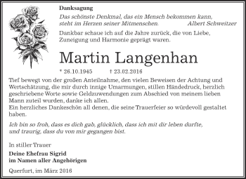 Traueranzeige von Martin Langenhan von WVG - Wochenspiegel Merseburg