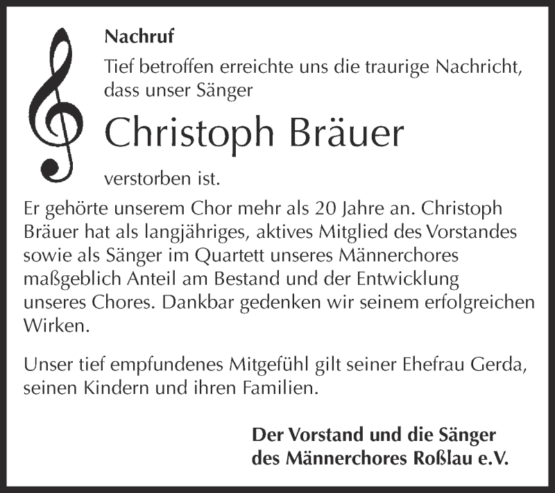  Traueranzeige für Christoph Bräuer vom 26.03.2016 aus Super Sonntag Dessau / Köthen
