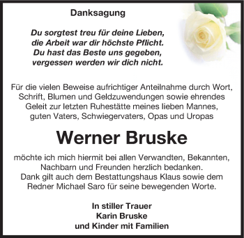 Traueranzeige von Werner Bruske von Mitteldeutsche Zeitung Weißenfels
