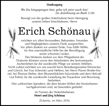 Traueranzeige von Erich Schönau von Mitteldeutsche Zeitung Bernburg