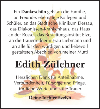 Traueranzeige von Edith Zülchner von Mitteldeutsche Zeitung Dessau-Roßlau