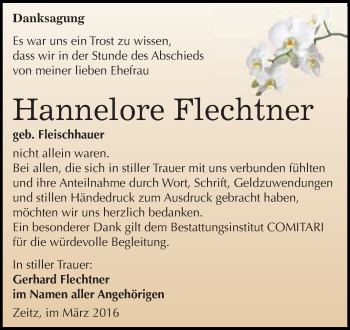 Traueranzeige von Hannelore Flechtner von Super Sonntag Zeitz