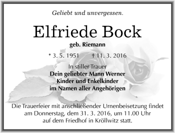 Traueranzeige von Elfriede Bock von Mitteldeutsche Zeitung Halle/Saalkreis