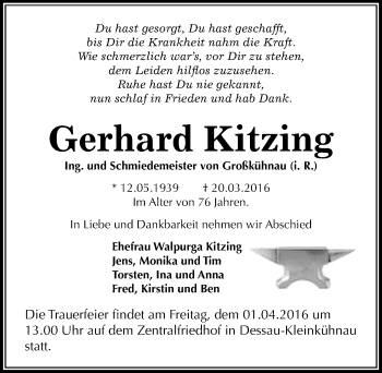 Traueranzeige von Gerhard Kitzing von Mitteldeutsche Zeitung Dessau-Roßlau