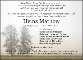 Traueranzeige von Heinz Mathow von Mitteldeutsche Zeitung Wittenberg