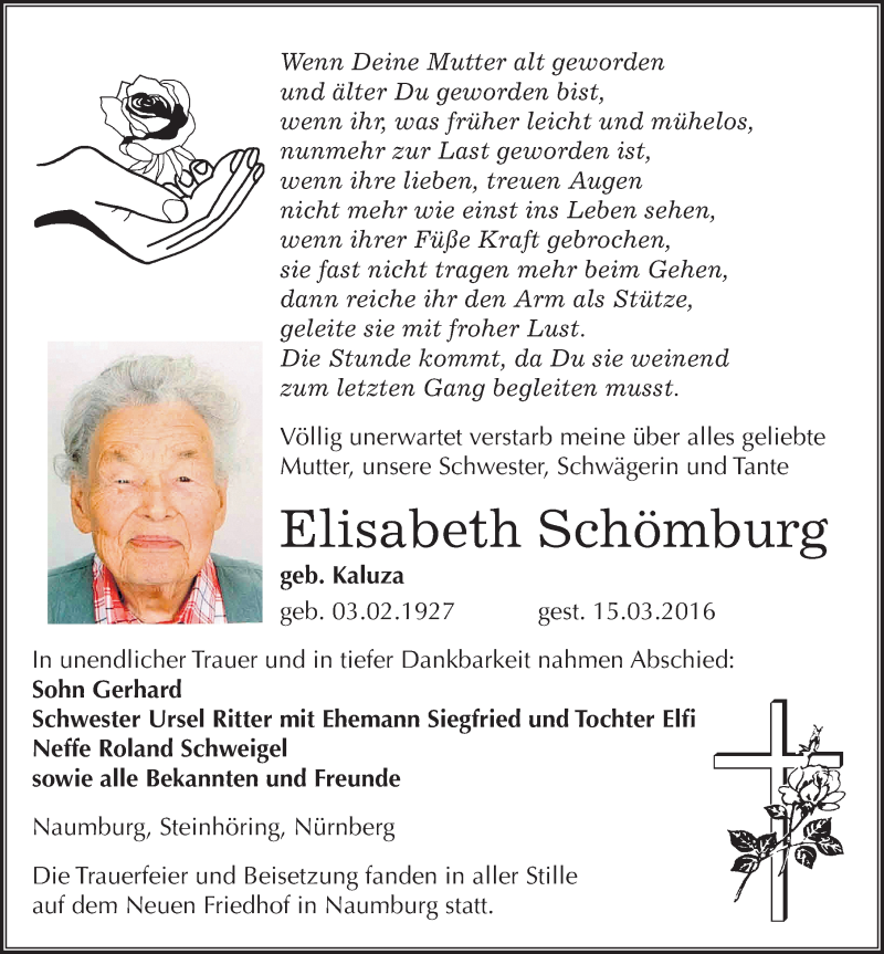  Traueranzeige für Elisabeth Schömburg vom 26.03.2016 aus Mitteldeutsche Zeitung Naumburg/Nebra