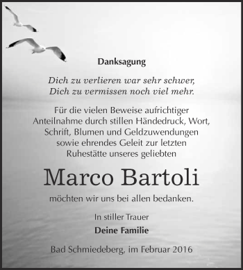 Traueranzeige von Marco Bartoli von WVG - Wochenspiegel Wittenberg