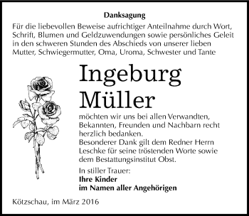 Traueranzeige von Ingeburg Müller von Mitteldeutsche Zeitung Merseburg/Querfurt