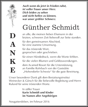 Traueranzeige von Günther Schmidt von Super Sonntag Bernburg