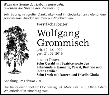 Traueranzeige von Wolfgang Grommisch von Mitteldeutsche Zeitung Wittenberg