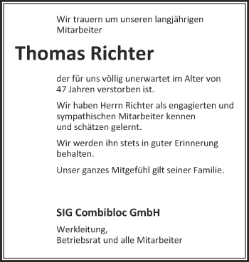 Traueranzeige von Thomas Richter von WVG - Wochenspiegel Wittenberg
