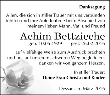 Traueranzeige von Achim Bettzieche von Mitteldeutsche Zeitung Dessau-Roßlau