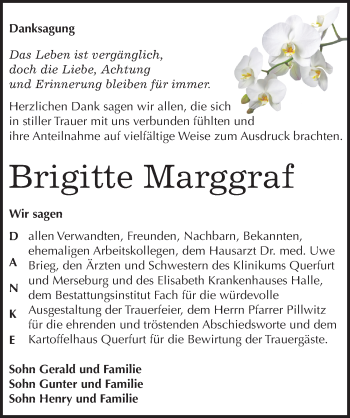 Traueranzeige von Brigitte Marggraf von Mitteldeutsche Zeitung Merseburg/Querfurt