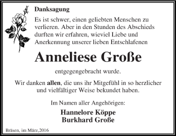 Traueranzeige von Anneliese Große von WVG - Wochenspiegel Dessau / Köthen