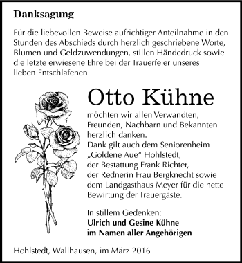 Traueranzeige von Otto Kühne von Mitteldeutsche Zeitung Sangerhausen