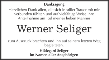 Traueranzeige von Werner Seliger von WVG - Wochenspiegel Merseburg