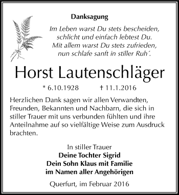 Traueranzeige von Horst Lautenschläger von Mitteldeutsche Zeitung Merseburg/Querfurt