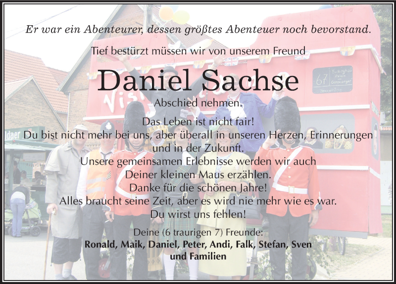  Traueranzeige für Daniel Sachse vom 02.03.2016 aus Mitteldeutsche Zeitung Weißenfels