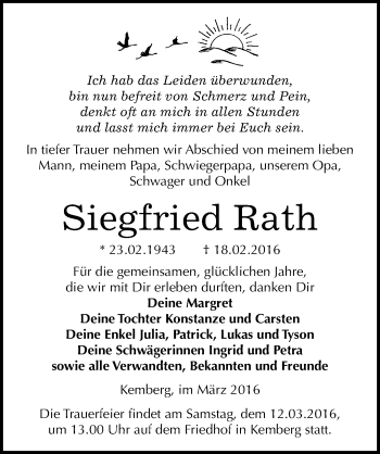 Traueranzeige von Siegfried Rath von Mitteldeutsche Zeitung Wittenberg