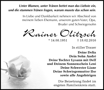 Traueranzeige von Rainer Olitzsch von Mitteldeutsche Zeitung Dessau-Roßlau