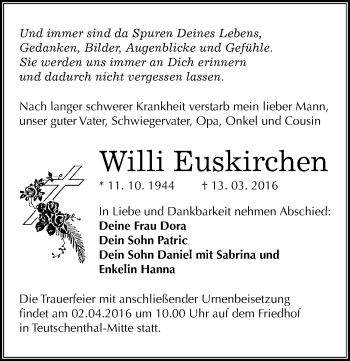 Traueranzeige von Willi Euskirchen von Mitteldeutsche Zeitung Halle/Saalkreis