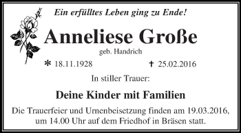 Traueranzeige von Anneliese Große von WVG - Wochenspiegel Dessau / Köthen