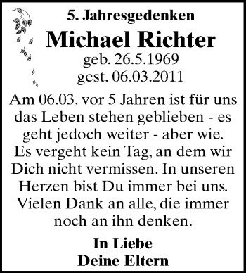 Traueranzeige von Michael Richter von Mitteldeutsche Zeitung Köthen