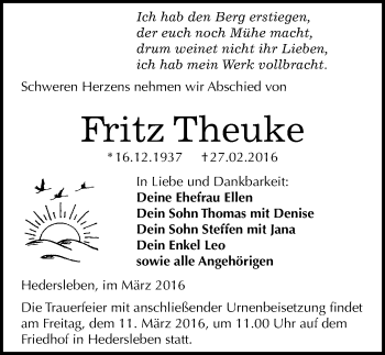 Traueranzeige von Fritz Theuke von Mitteldeutsche Zeitung Quedlinburg