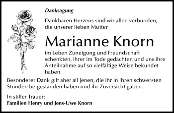 Traueranzeige von Marianne Knorn von Mitteldeutsche Zeitung Halle/Saalkreis