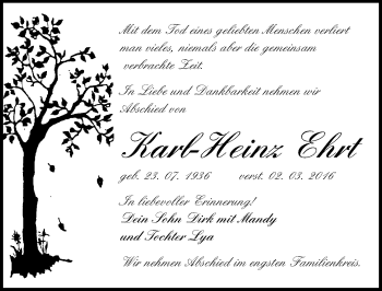 Traueranzeige von Karl-Heinz Ehrt von Mitteldeutsche Zeitung Zeitz