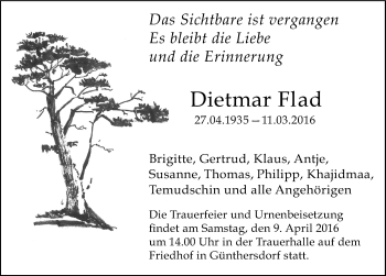 Traueranzeige von Dietmar Flad von Mitteldeutsche Zeitung Merseburg/Querfurt