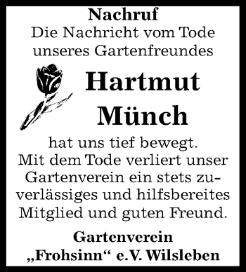 Traueranzeige von Hartmut Münch von Mitteldeutsche Zeitung Aschersleben