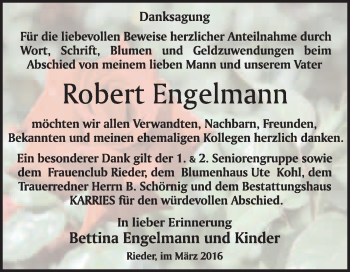 Traueranzeige von Robert Engelmann von WVG - Wochenspiegel Quedlinburg