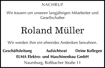 Traueranzeige von Roland Müller von Mitteldeutsche Zeitung Naumburg/Nebra