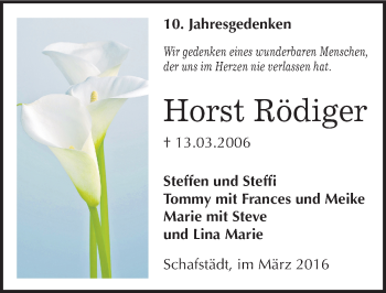 Traueranzeige von Horst Rödiger von Mitteldeutsche Zeitung Merseburg/Querfurt