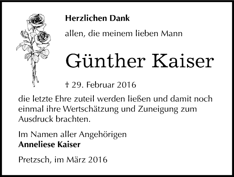  Traueranzeige für Günther Kaiser vom 26.03.2016 aus Mitteldeutsche Zeitung Wittenberg