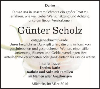 Traueranzeige von Günter Scholz von WVG - Wochenspiegel Merseburg