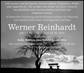 Traueranzeige von Werner Reinhardt von Mitteldeutsche Zeitung Halle/Saalkreis