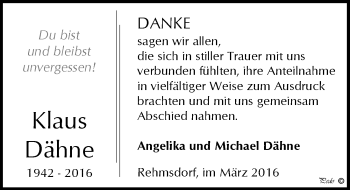 Traueranzeige von Klaus Dähne von Mitteldeutsche Zeitung Zeitz