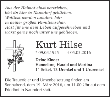 Traueranzeige von Kurt Hilse von WVG - Wochenspiegel Wittenberg