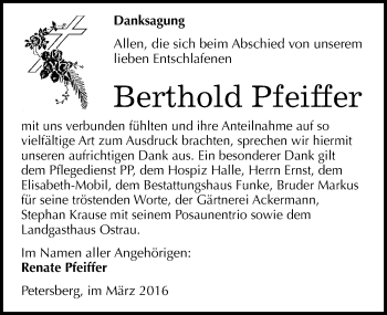 Traueranzeige von Berthold Pfeiffer von Mitteldeutsche Zeitung Halle/Saalkreis