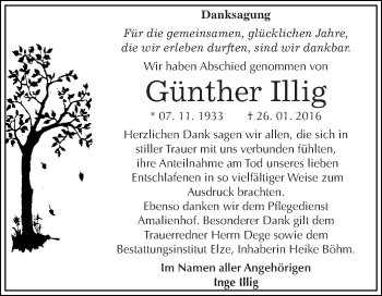 Traueranzeige von Günther Illig von WVG - Wochenspiegel Dessau / Köthen