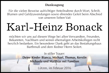 Traueranzeige von Karl-Heinz Bonack von WVG - Wochenspiegel NMB / WSF / ZTZ