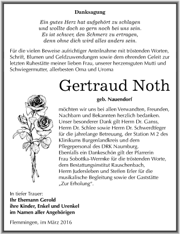 Traueranzeige von Gertraud Noth von Mitteldeutsche Zeitung Naumburg/Nebra
