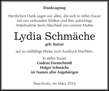 Traueranzeige von Lydia Schmäche von Super Sonntag Zeitz