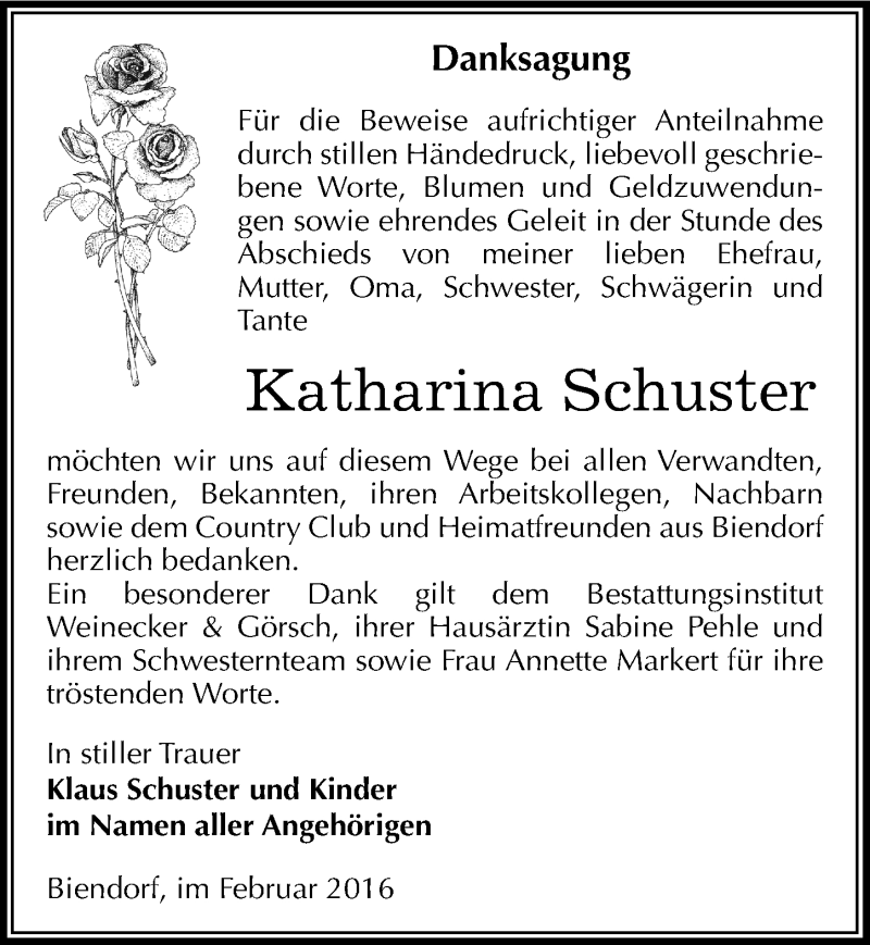  Traueranzeige für Katharina Schuster vom 05.03.2016 aus Mitteldeutsche Zeitung Bernburg
