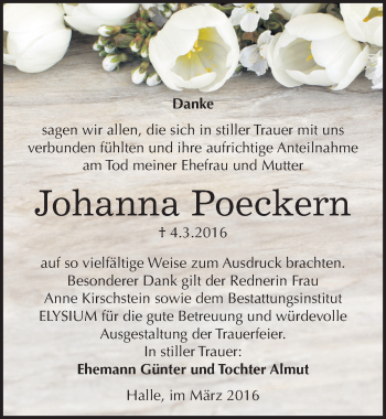 Traueranzeige von Johanna Poeckern von Mitteldeutsche Zeitung Halle/Saalkreis