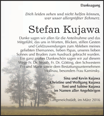 Traueranzeige von Stefan Kujawa von Super Sonntag Merseburg