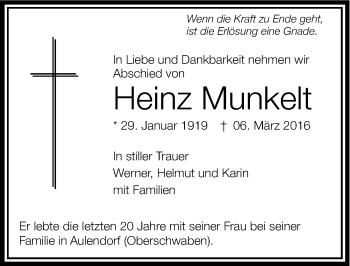 Traueranzeige von Heinz Munkelt von Mitteldeutsche Zeitung Weißenfels